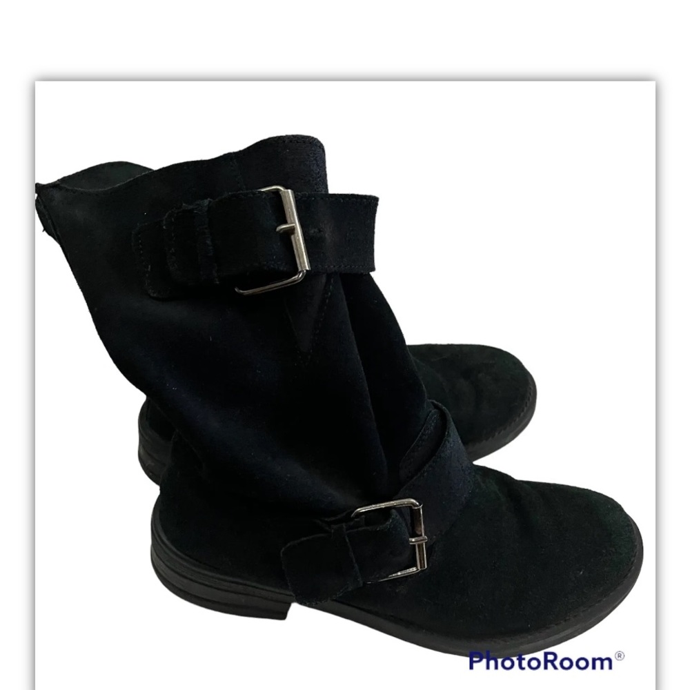 Aldo Italian Boots Thick Black Suede Leather Pull On Size EU38 US 7 Rubber Soles